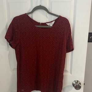 Market & Spruce Burgundy lace short sleeve top size Large